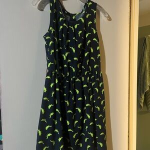 Navy Sleeveless Dress with Green Patterned Birds